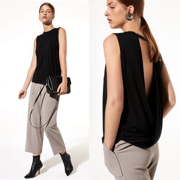 Aritzia Babaton gervasio t-shirt black open cut out drape cross back muscle top - Picture 2 of 16